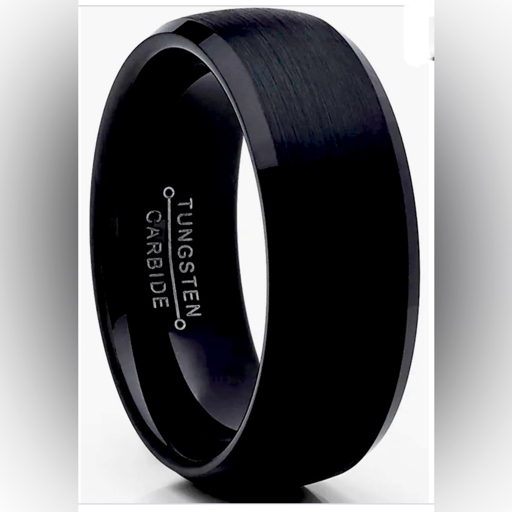 Mens black tungsten carbide band ring